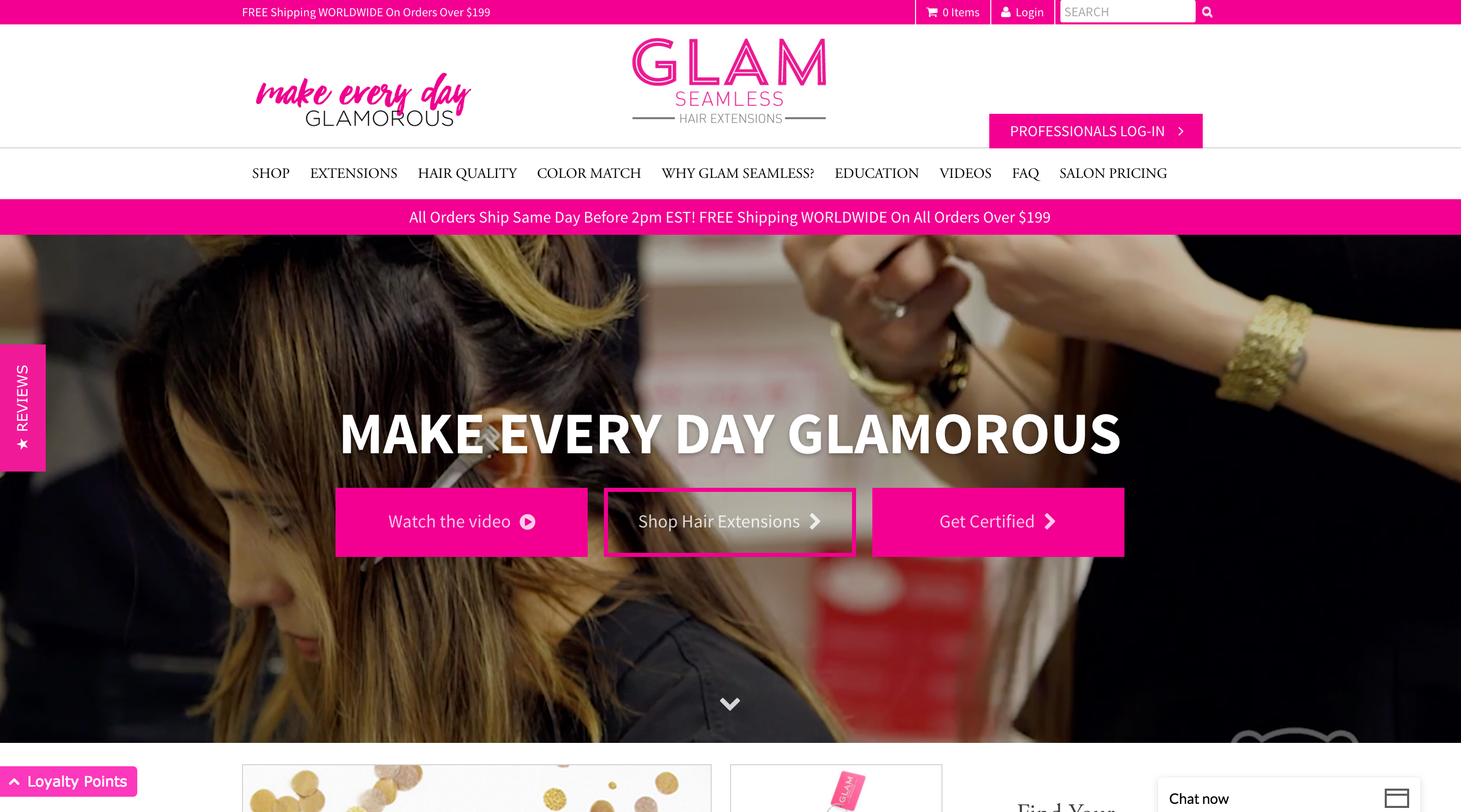 glam seamless front of website